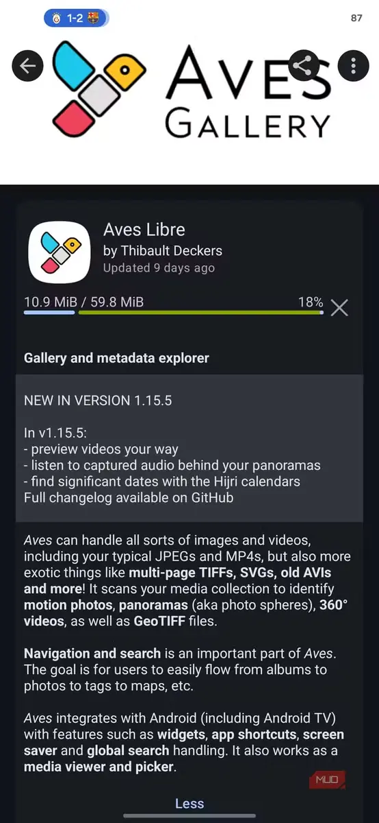 صفحهٔ معرفی Aves Libre در فروشگاه F-Droid