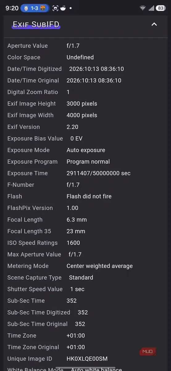 نمایش جزئیات دادههای EXIF در Aves