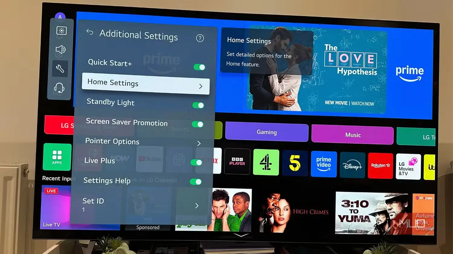 تنظیمات صفحهٔ اصلی تلویزیون هوشمند LG