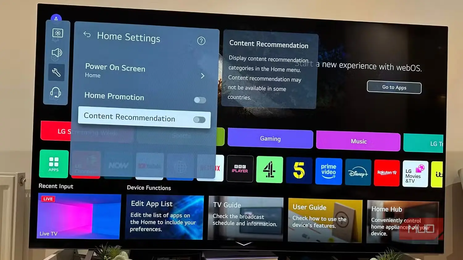 گزینهٔ پیشنهاد محتوا در تلویزیون هوشمند LG