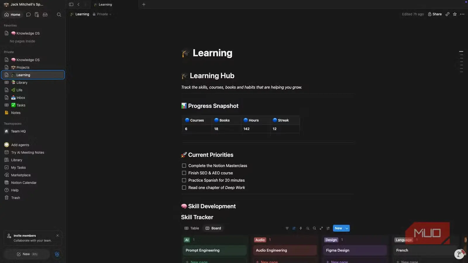 مرکز یادگیری Notion همراه با مهارتسنج