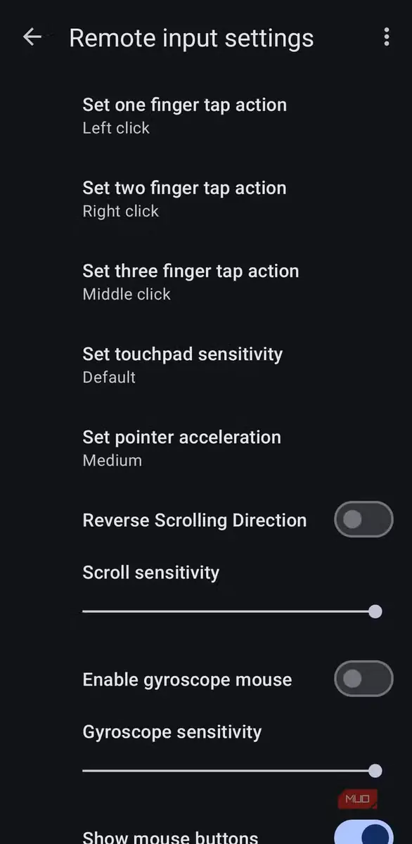 تنظیمات ورودی از راه دور برنامه KDE Connect در اندروید