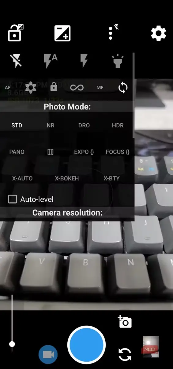 منوی برنامه Open Camera در اندروید
