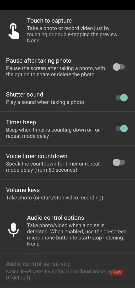 تنظیمات برنامه Open Camera در اندروید