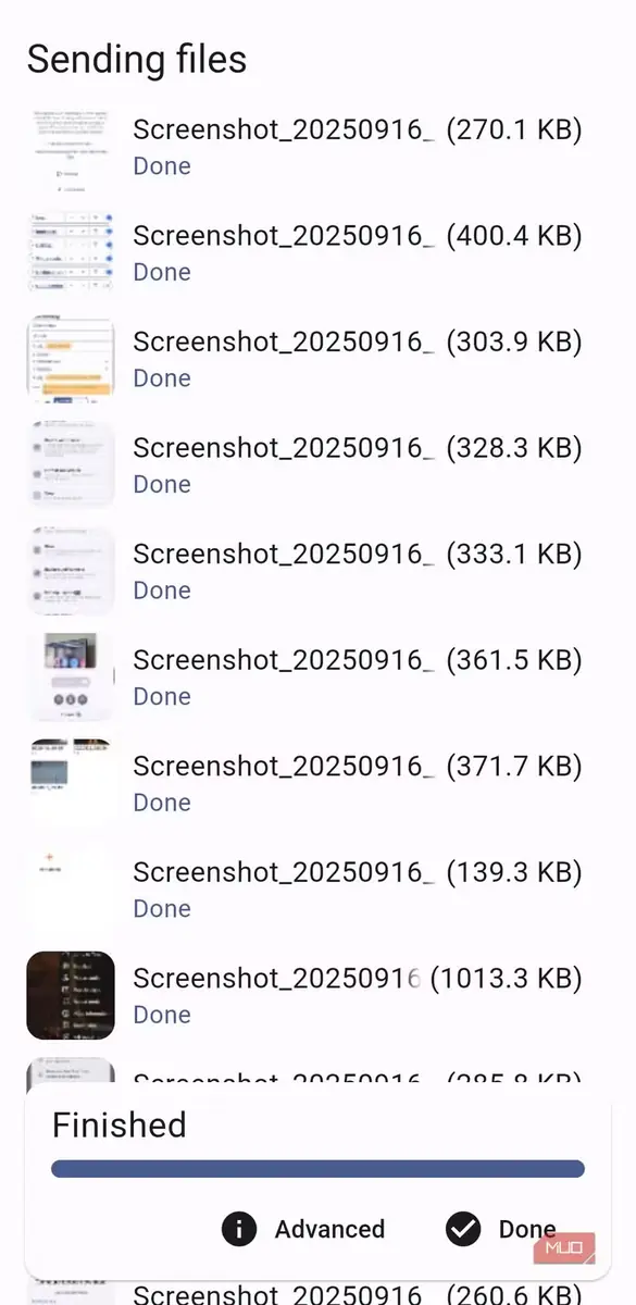 صفحه وضعیت انتقال در برنامه LocalSend برای اندروید