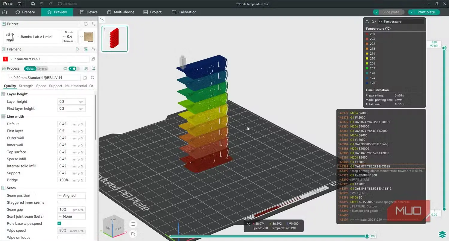 برج دما در محیط OrcaSlicer