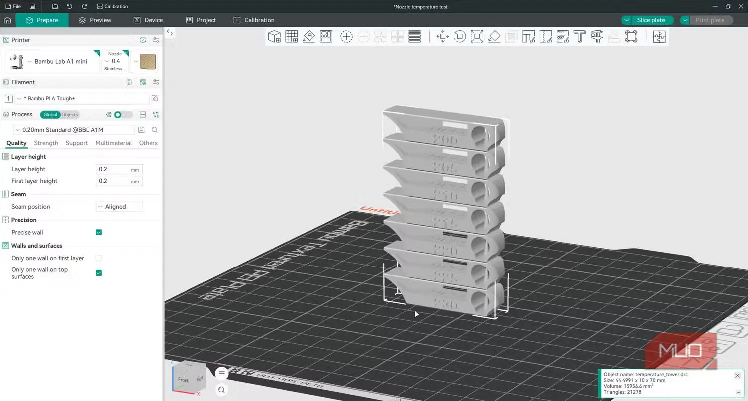 برج دمای چاپ سهبعدی در OrcaSlicer
