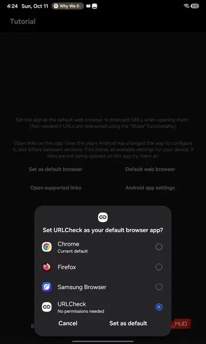 تنظیم URLCheck بهعنوان برنامهٔ پیشفرض