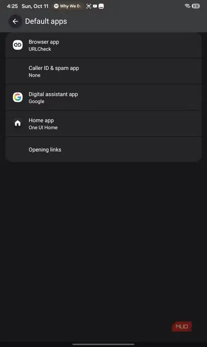 تنظیم URLCheck در بخش برنامههای پیشفرض Android