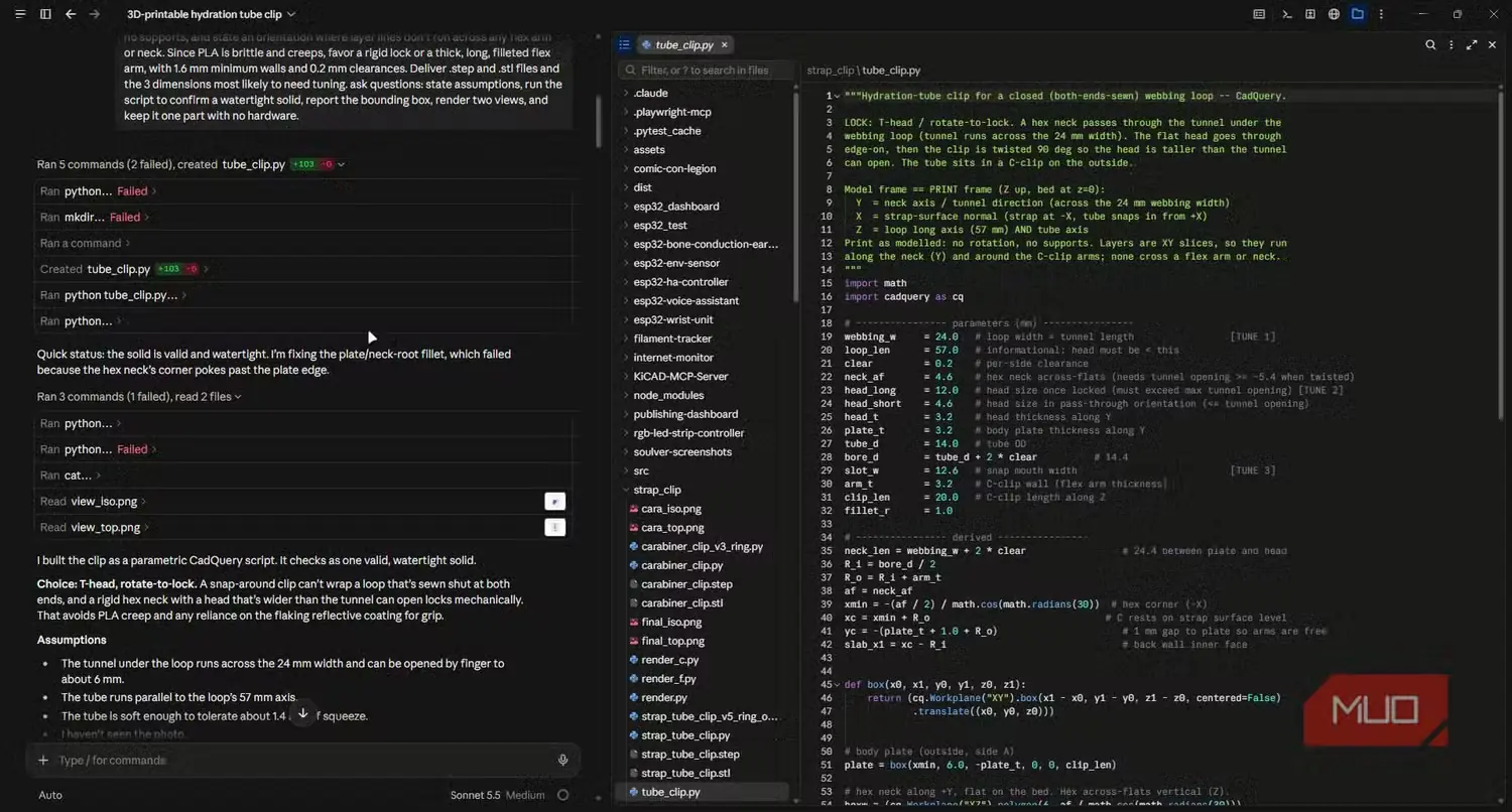 نوشتن کد Python برای ساخت قطعهٔ جایگزین در Claude Code