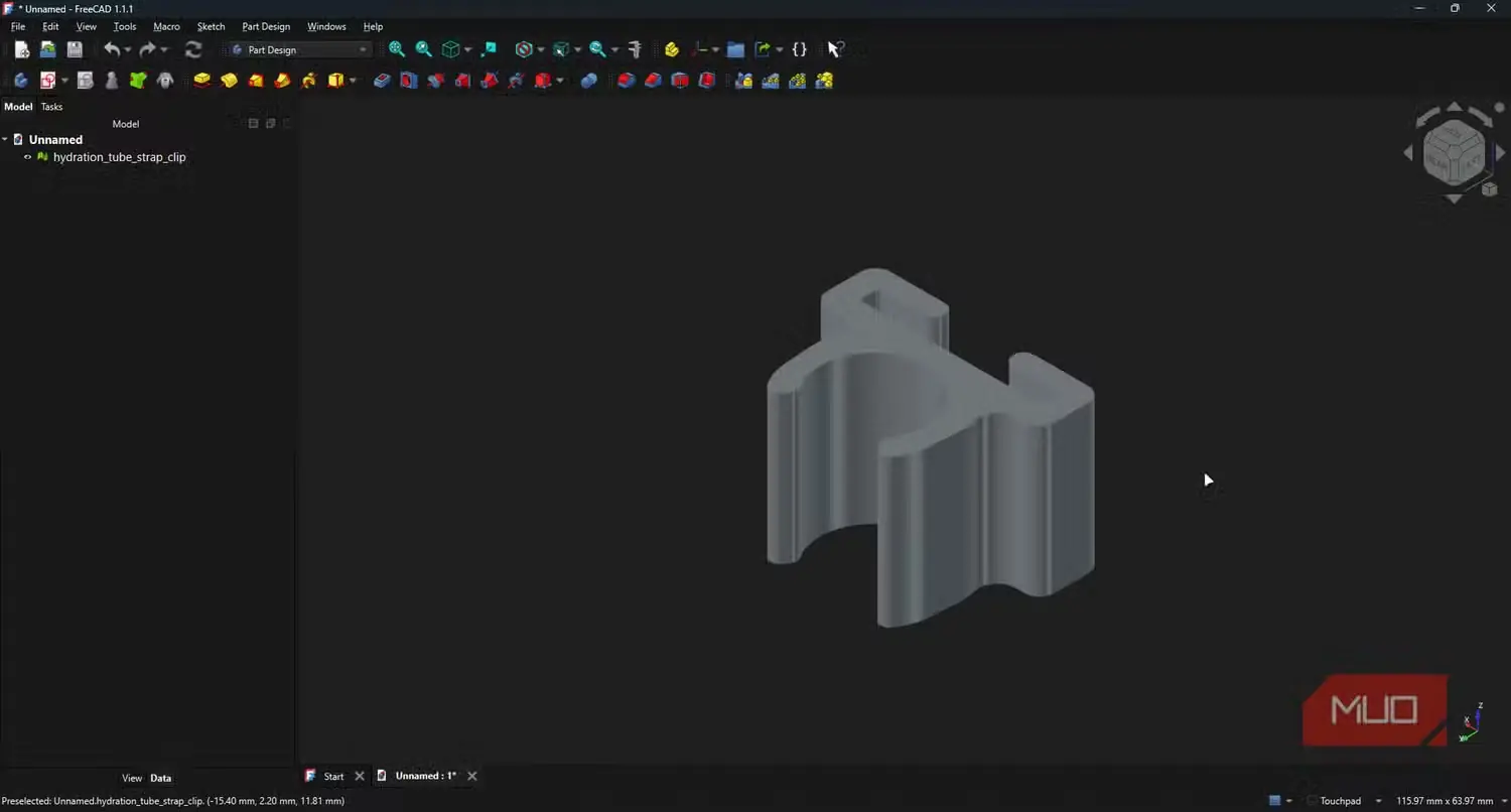 نمای قطعهٔ نهایی Gemini در FreeCAD