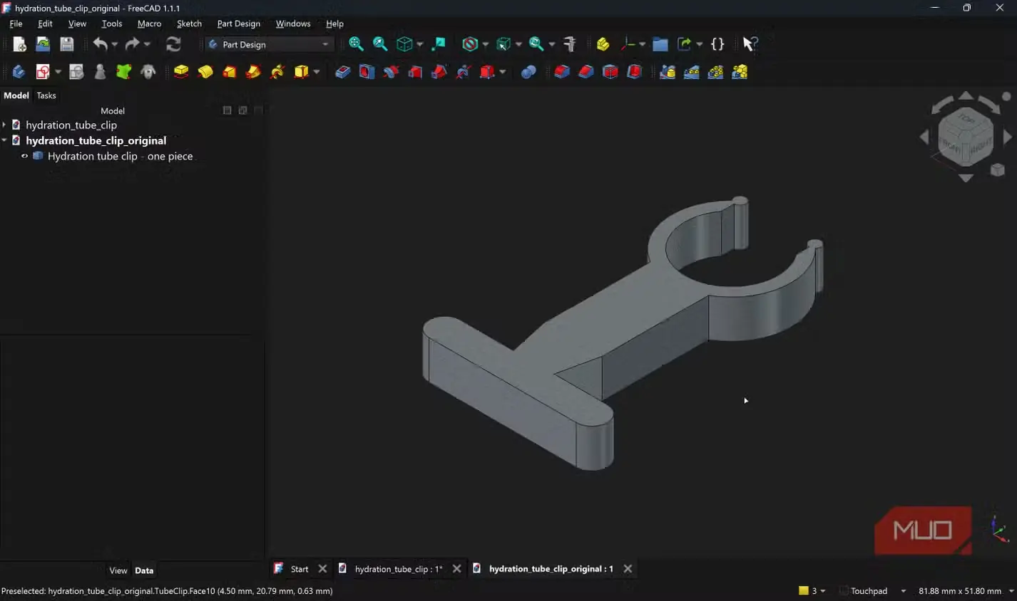 نمای قطعهٔ جایگزین Codex در FreeCAD