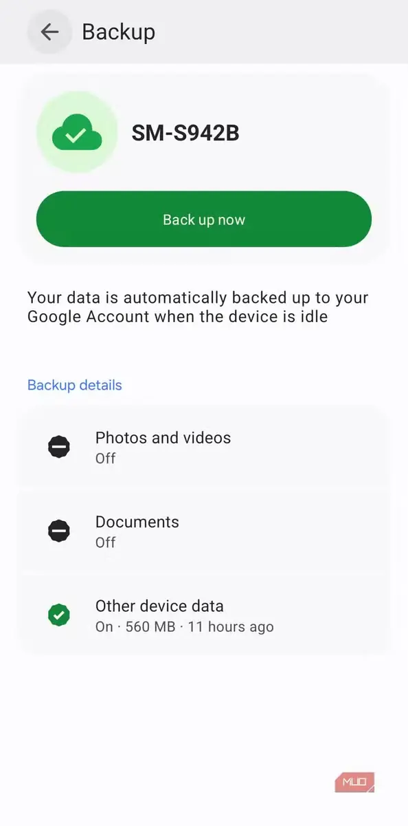 منوی پشتیبانگیری دستگاه در Google One