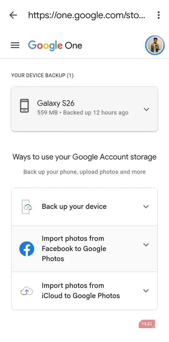 جزئیات فضای ذخیرهسازی نسخه پشتیبان دستگاه در Google One