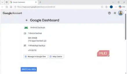 گزینه حذف نسخه پشتیبان دستگاه در نسخه وب Google Drive