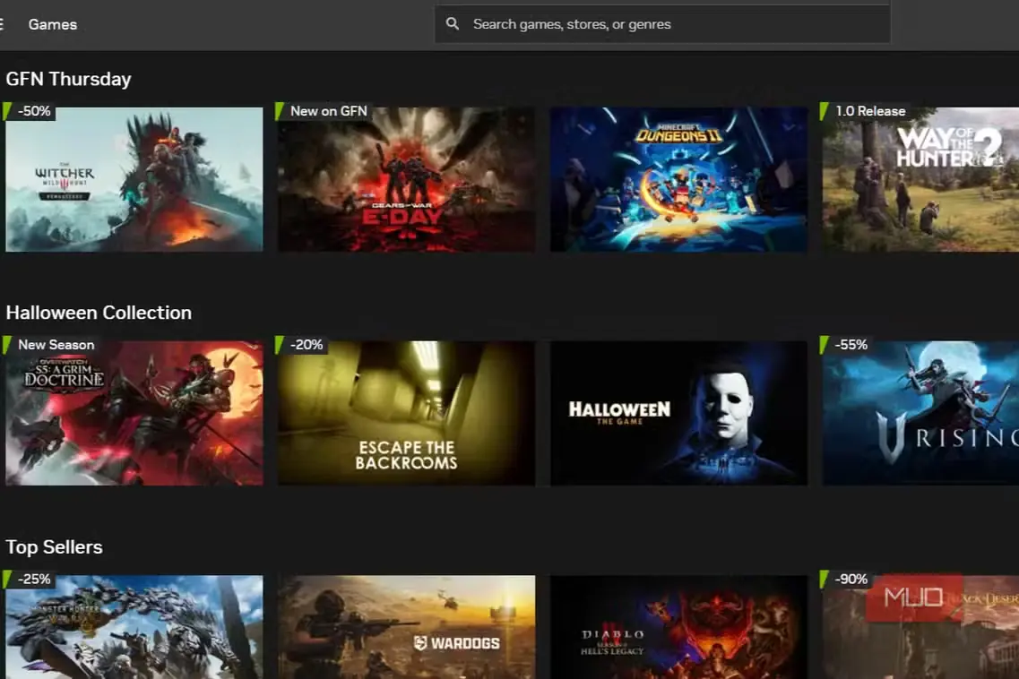 نمای برنامهٔ GeForce Now روی رایانهٔ رومیزی