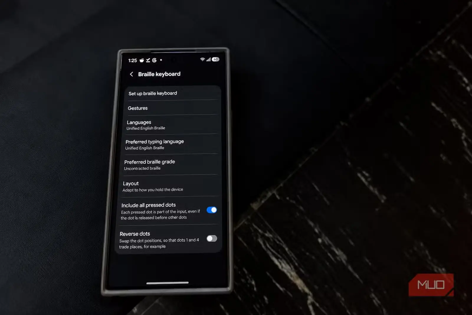 تنظیمات صفحهکلید بریل Android