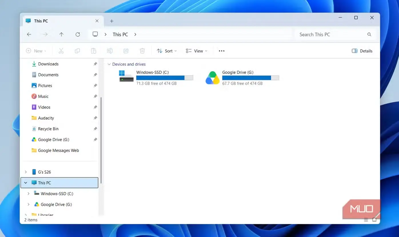 وضعیت فضای ذخیرهسازی این رایانه در File Explorer