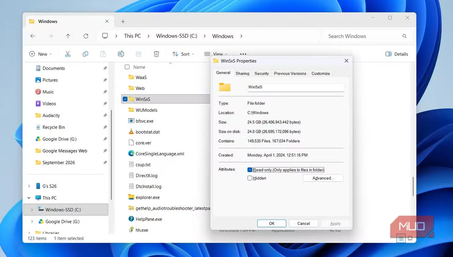 نمایش وضعیت فضای ذخیرهسازی WinSxS در File Explorer
