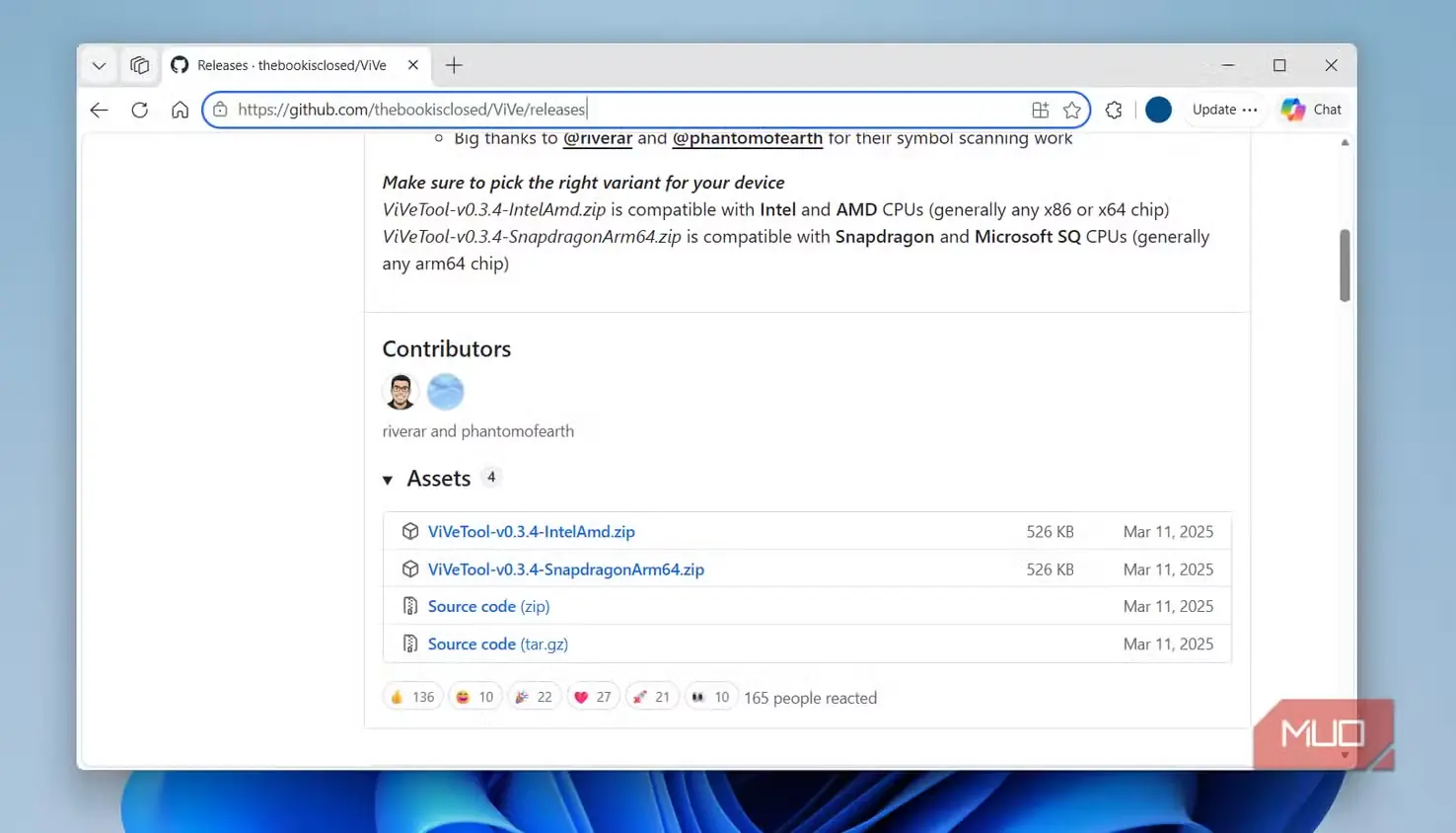 صفحهٔ دریافت ViveTool در GitHub