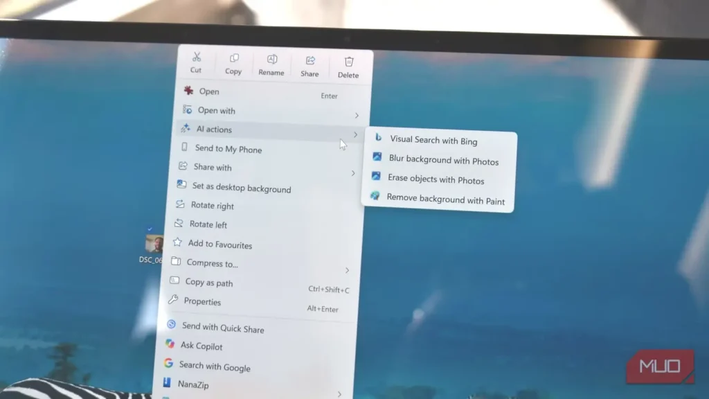 اکنون حتی منوی کلیک راست Windows 11 هم به هوش مصنوعی مجهز شده است