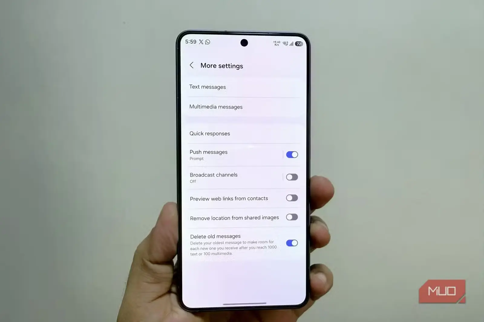 منوی تنظیمات Samsung Messages در گوشی Galaxy