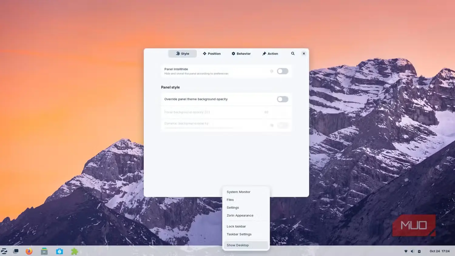 شخصی‌سازی نوار وظیفه در Zorin OS