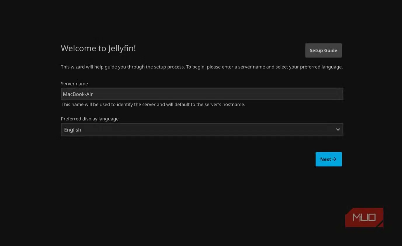 صفحه خوشامدگویی راهاندازی Jellyfin