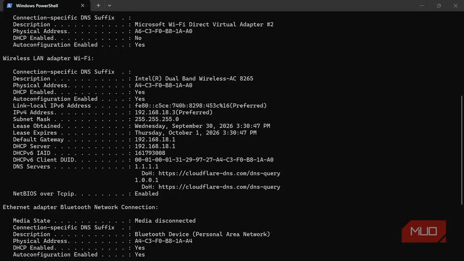نمایش سرورهای DNS ویندوز با ipconfig