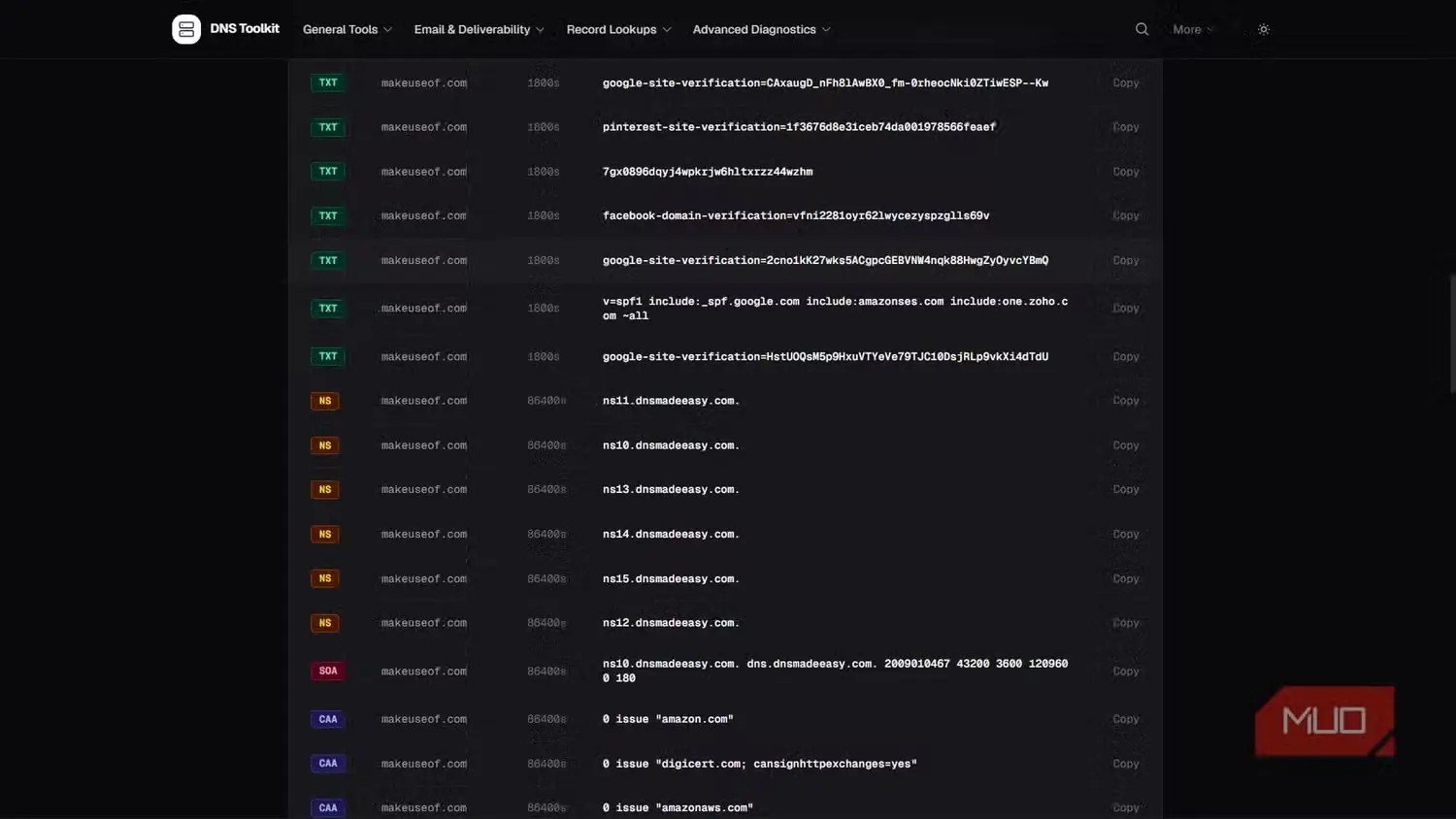 نمایش رکوردهای TXT و NS در DNS Toolkit