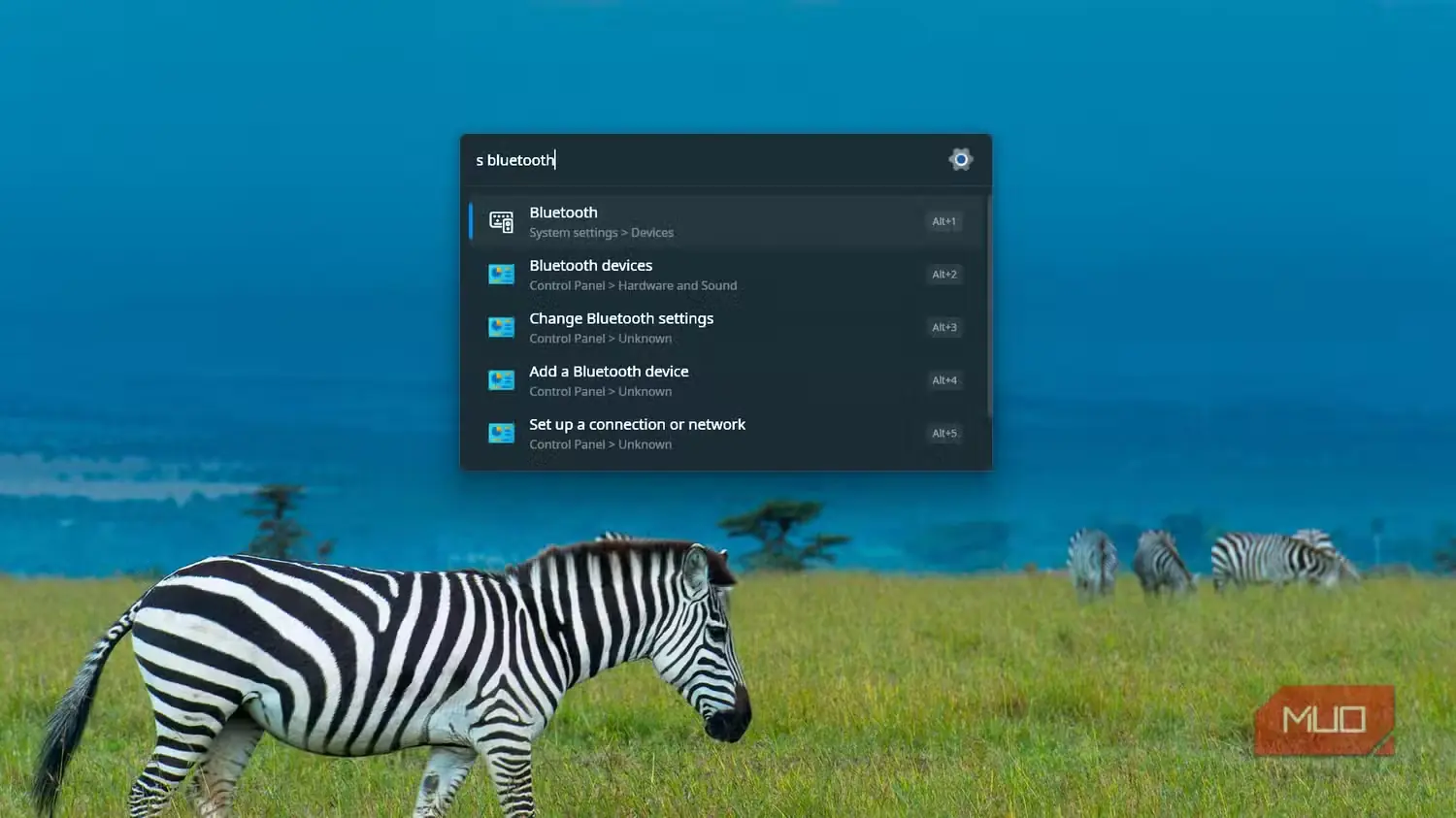 یافتن تنظیمات Bluetooth در Flow Launcher با کلیدواژه s.
