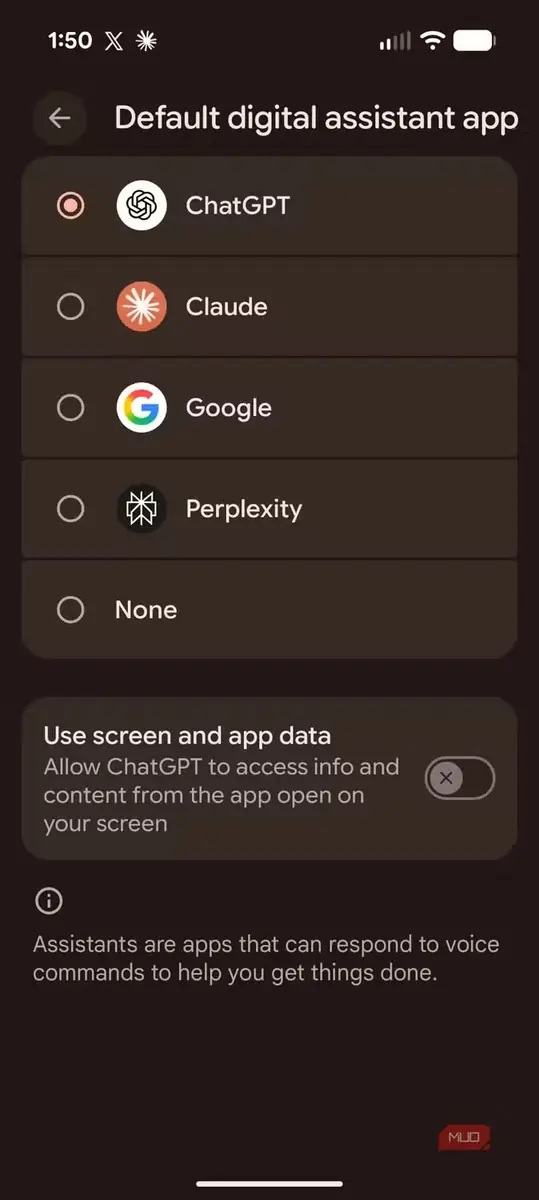 صفحه مجوزهای ChatGPT در گوشی Pixel