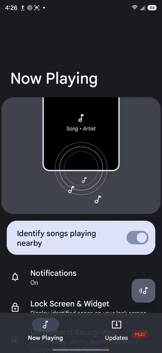 تنظیمات قابلیت «در حال پخش» در Ambient Music Mod