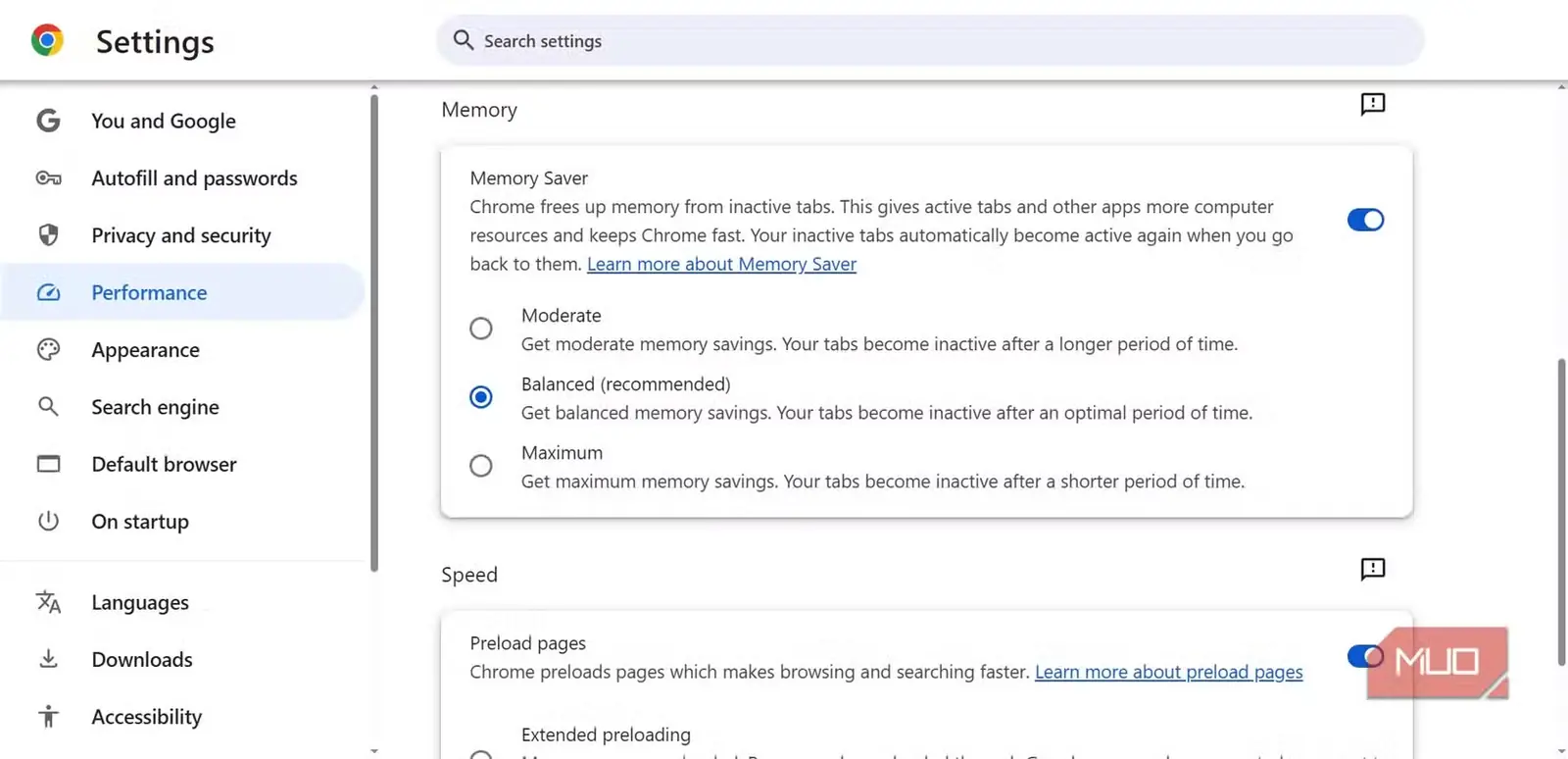 تنظیمات صرفه‌جویی در حافظهٔ Google Chrome