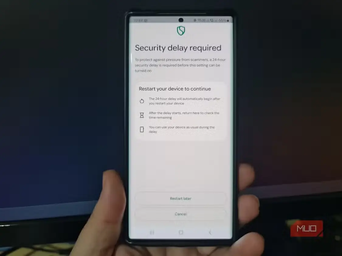 توضیح Android دربارهٔ آغاز وقفهٔ امنیتی ۲۴ساعته پس از راهاندازی دوبارهٔ گوشی