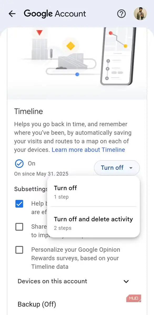 تنظیمات خط زمانی Google Maps در Android