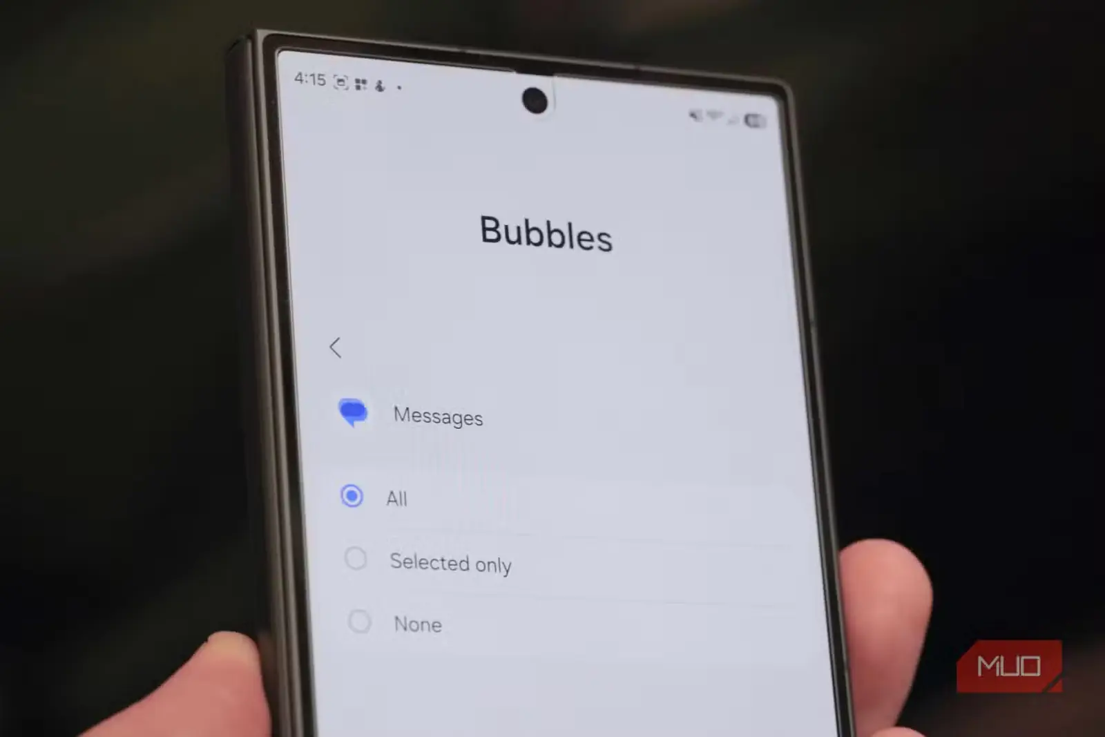 دکمهٔ غیرفعالکردن حبابها در Google Messages