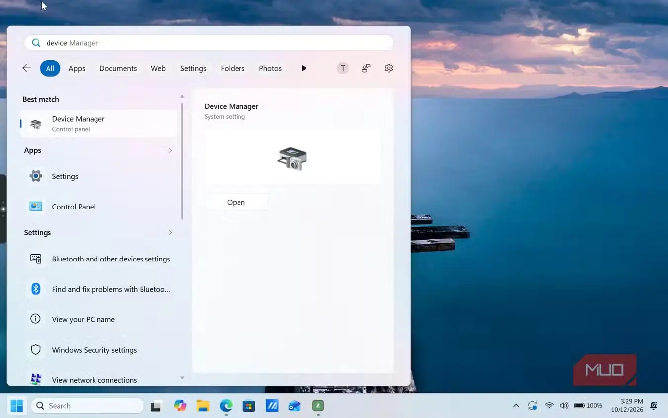 نمایش «مدیریت دستگاه» در نتایج جستوجوی Windows 11