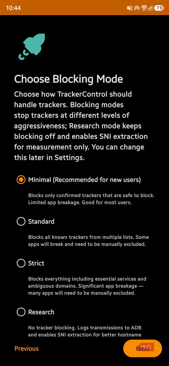 حالتهای گوناگون محافظتی در TrackerControl