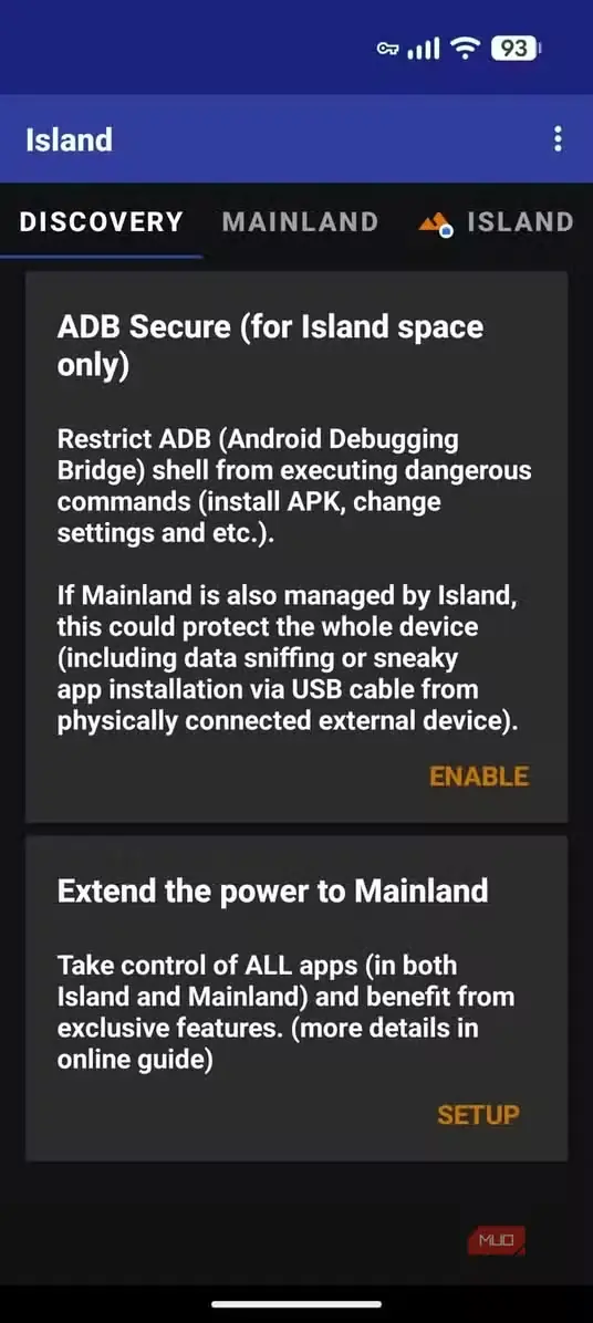 تنظیمات ADB در برنامه Insular
