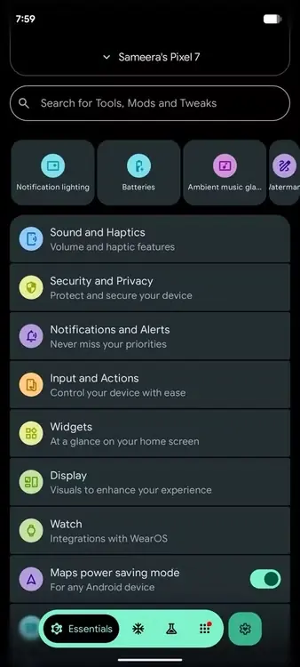 تغییر تنظیمات دستگاه Android با Essentials