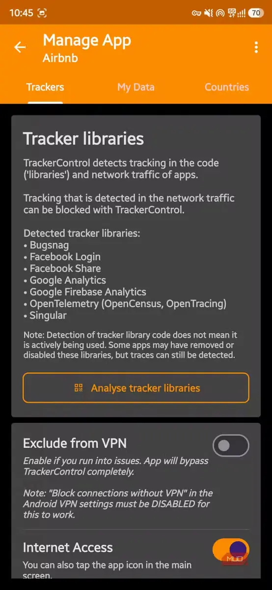 نمایش ردیابهای Airbnb در TrackerControl
