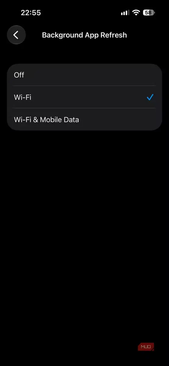 محدودکردن فعالیت پس‌زمینهٔ برنامه‌ها به Wi-Fi