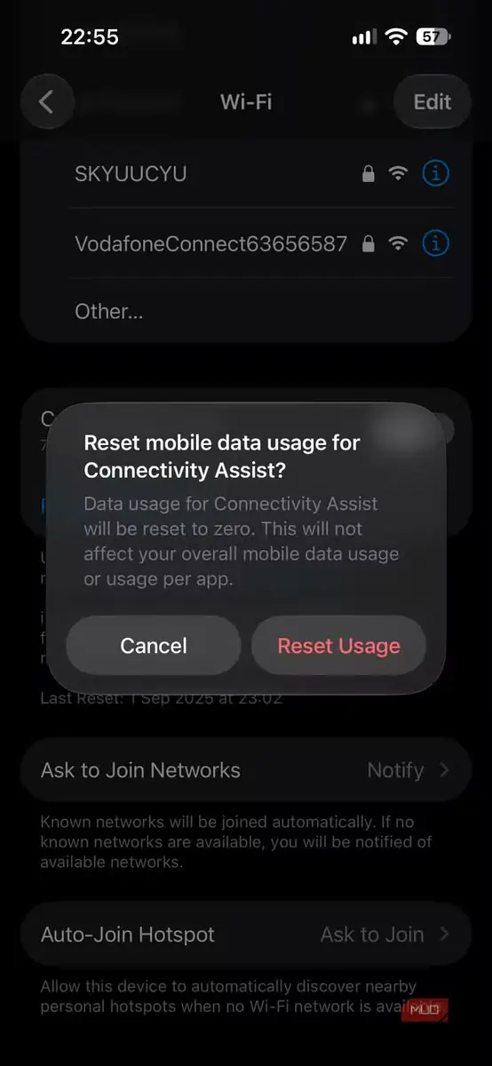 بازنشانی مصرف دادهٔ تلفن همراه برای Connectivity Assist