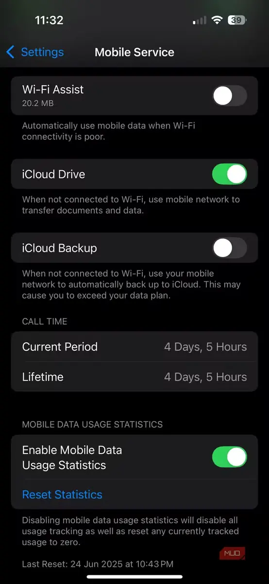 قابلیت Wi-Fi Assist خاموش در یک iPhone