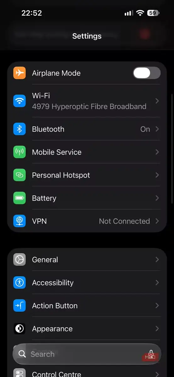 گزینهٔ Wi-Fi در تنظیمات iPhone