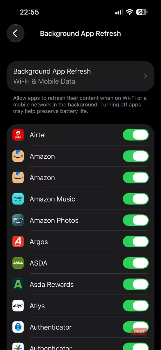 تنظیم تازه‌سازی برنامه‌ها در پس‌زمینه در یک iPhone