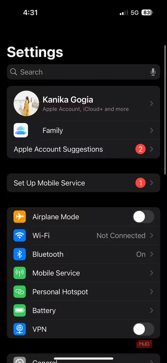برنامه تنظیمات در گوشی iPhone