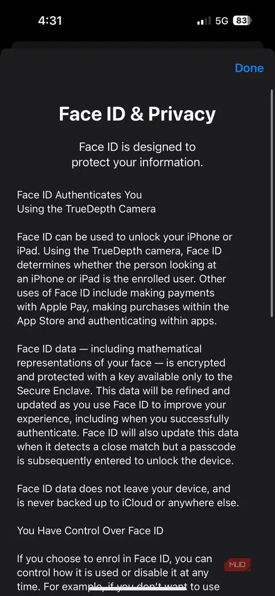 نمایش صفحه حریم خصوصی Face ID در گوشی iPhone
