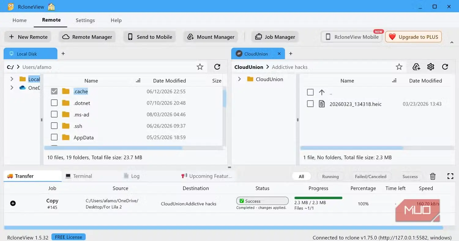 نمای پیشفرض برنامهٔ rclone_view